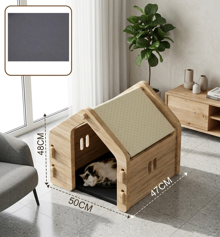 Wooden Outdoor Pet House | 360° Ventilation | Tool-Free Assembly | Dogs & Cats