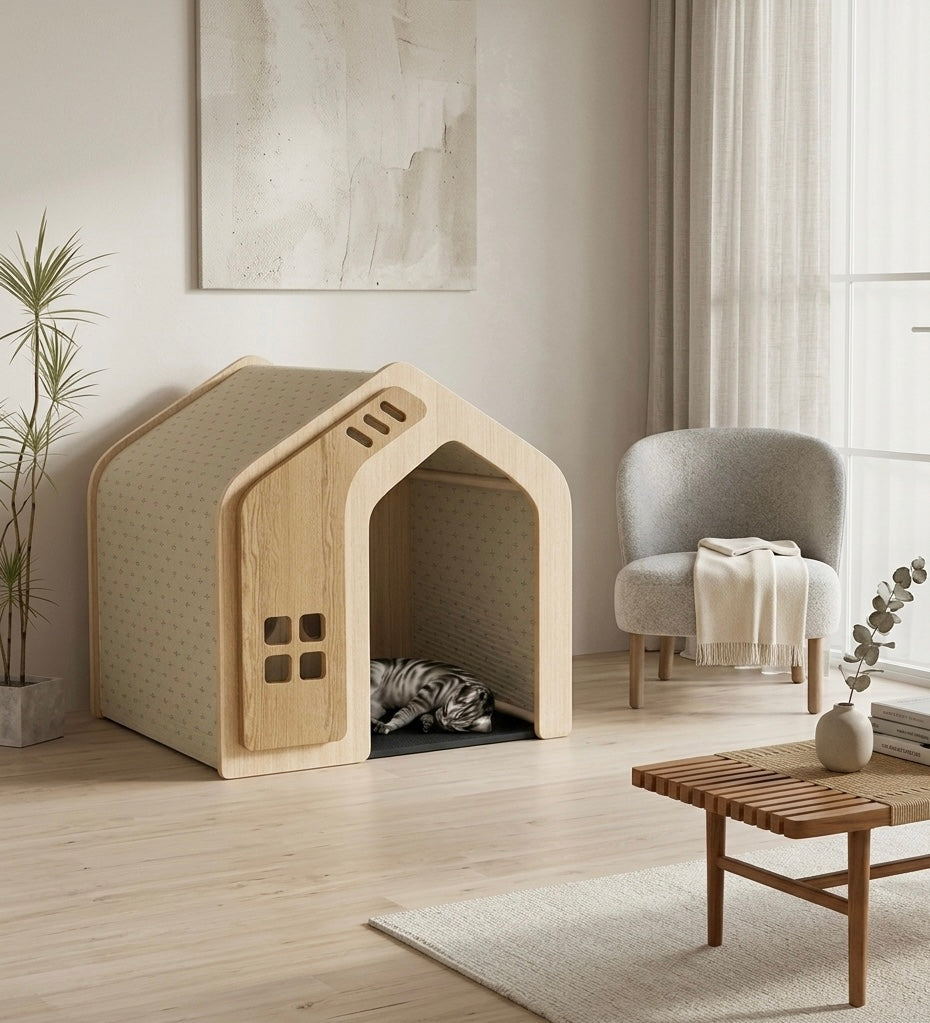 Wooden Outdoor Pet House | 360° Ventilation | Tool-Free Assembly | Dogs & Cats